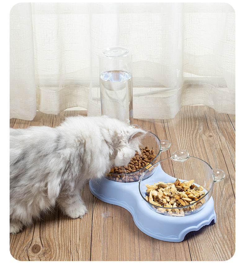 Nom Nom Time 3-in-1 Dog/Cat Food and Water Fountain Double Bowl