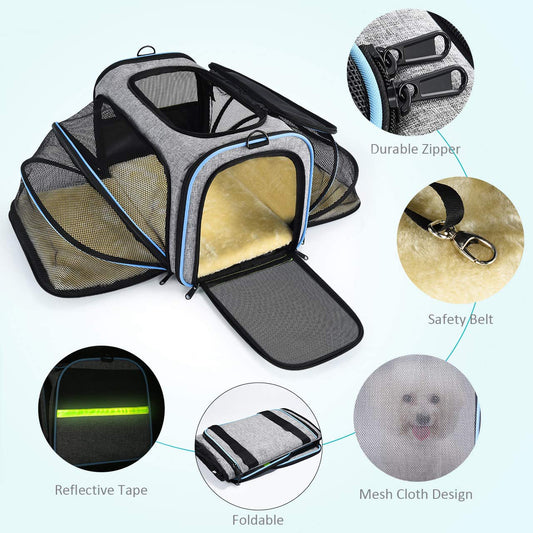On The Gogo Airline Approved Travel Expandable Five Door Soft Dog Cat Travel Bag Carrier